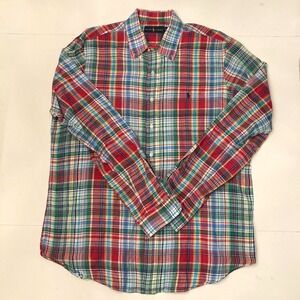 Ralph Lauren Linen Shirt Men's XL Long Sleeve Multicolor Plaid Button Up Pony